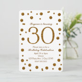Witte & Gouden Glitter Stippen 30e 30 Verjaardagsf Kaart (Staand voorkant)