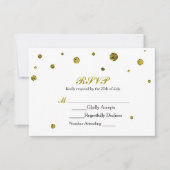 Witte & Gouden Glitter Stippen RSVP Wedding Kaart (Voorkant)
