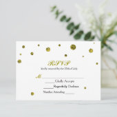 Witte & Gouden Glitter Stippen RSVP Wedding Kaart (Staand voorkant)