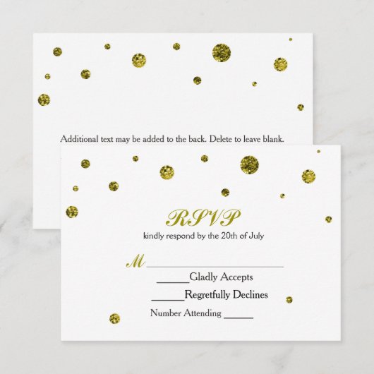 Witte & Gouden Glitter Stippen RSVP Wedding Kaart (Voorkant / Achterkant)