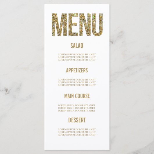 Witte & Gouden Glitter Typografie Trouwmenu Kaarte Menu (Voorkant)