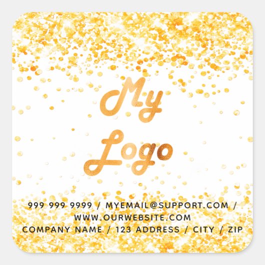 Witte gouden glitters zakelijk logo vierkante sticker (Voorkant)