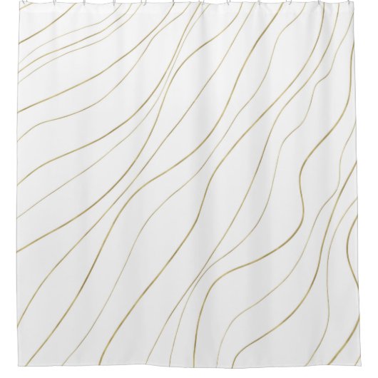 Witte & Gouden Golvende Lijnen Moderne Glam Douchegordijn (Voorkant)