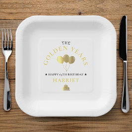 Witte & Gouden Gouden Jaren 65e Verjaardag Papieren Bordje