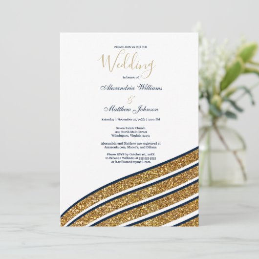 Witte gouden goudzeemaand blauwe geometrische brui kaart (Staand voorkant)