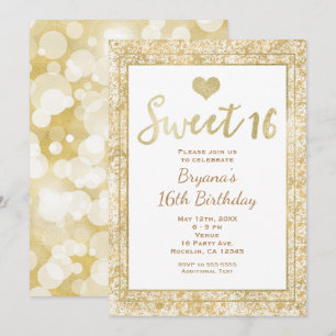 Witte & Gouden Hart Glam SWEET 16 Feest Uitnodigin Kaart