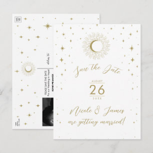 Witte Gouden Hemelse Zonneknal Foto Save The Date Aankondigingskaart
