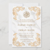 Witte Gouden Hoek Islamitische Moslim Bruiloft Kaart (Voorkant)