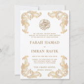 Witte  Gouden Hoek Islamitische Moslim Bruiloft Kaart (Voorkant)