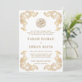 Witte  Gouden Hoek Islamitische Moslim Bruiloft Kaart (Staand voorkant)