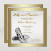 Witte gouden hoge hakken vrouwen 50ste verjaardag kaart (Voorkant / Achterkant)