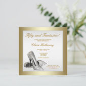 Witte gouden hoge hakken vrouwen 50ste verjaardag kaart (Staand voorkant)