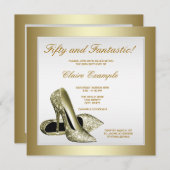 Witte gouden hoge hakken vrouwen 50ste verjaardag kaart (Voorkant / Achterkant)