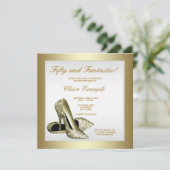 Witte gouden hoge hakken vrouwen 50ste verjaardag kaart (Staand voorkant)