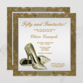 Witte gouden hoge hakken vrouwen 50ste verjaardag kaart (Voorkant / Achterkant)