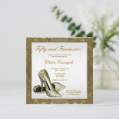 Witte gouden hoge hakken vrouwen 50ste verjaardag kaart (Staand voorkant)