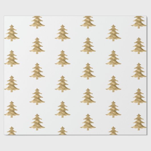 Witte gouden kerstbomen cadeaupapier (Vlak)