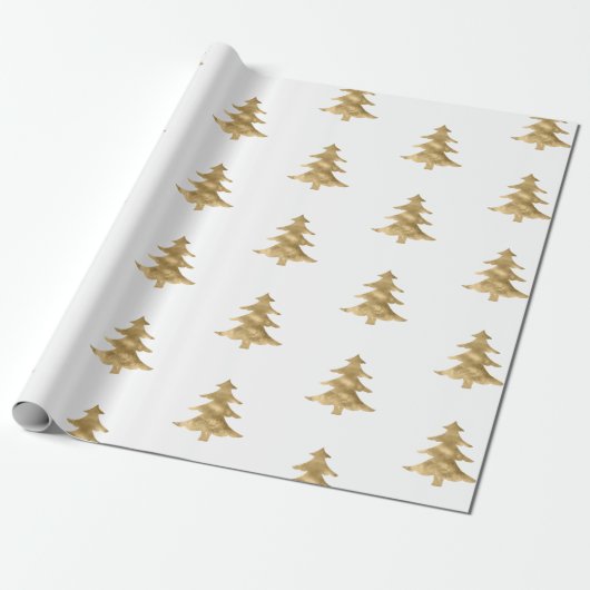 Witte gouden kerstbomen cadeaupapier (Uitgerold)