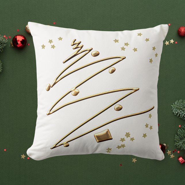 Witte & Gouden Kerstboom Sierkussen (White & Gold Christmas Tree Throw Pillow)
