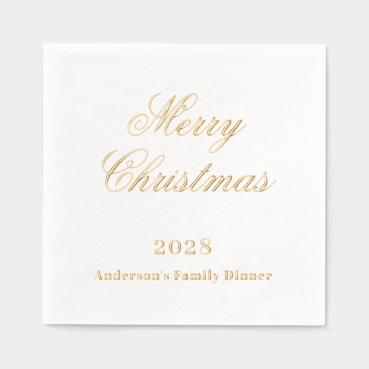 Witte gouden kerstdiner folie servetten (Voorkant)