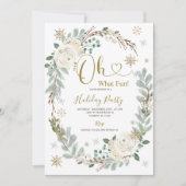 Witte Gouden Kerstmis Bloemen Vakantie Winter Part Kaart (Voorkant)