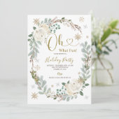 Witte Gouden Kerstmis Bloemen Vakantie Winter Part Kaart (Staand voorkant)