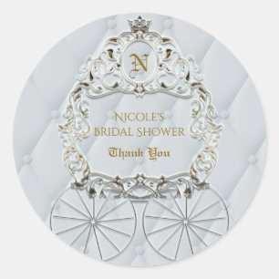 Witte & Gouden Koninklijke Kroonkoets Assepoester Ronde Sticker