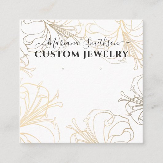Witte Gouden Lelies Chic Grote Oorbellen Displayka Vierkante Visitekaartje (Voorkant)