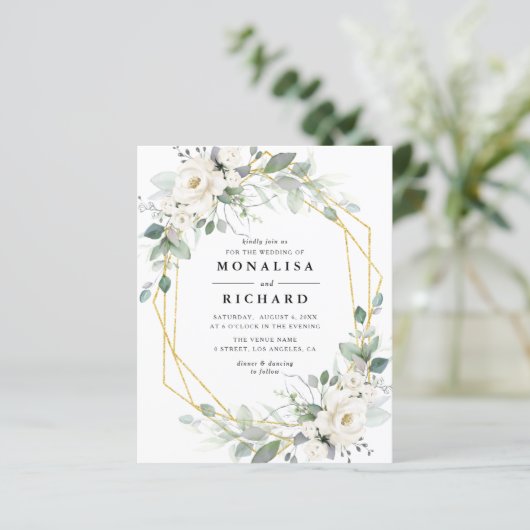Witte gouden lijst huwelijksuitnodiging (Staand voorkant)