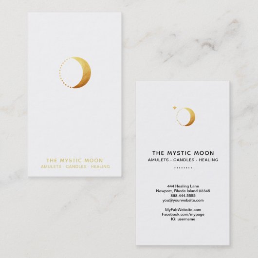 ** WITTE Gouden Maan Sterren Mystieke Maan Luna Visitekaartje (Voorkant / Achterkant)