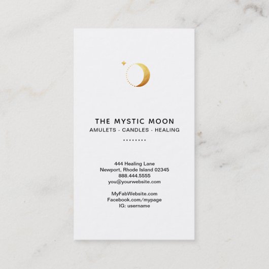 ** WITTE Gouden Maan Sterren Mystieke Maan Luna Visitekaartje (Achterkant)