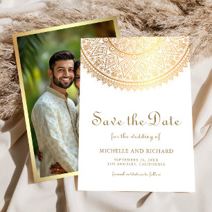 Witte Gouden Mandala Indiase Trouwfoto Save The Date