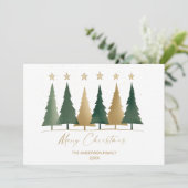 Witte & Gouden Minimalistische Moderne Kerstbomen Kaart (Staand voorkant)