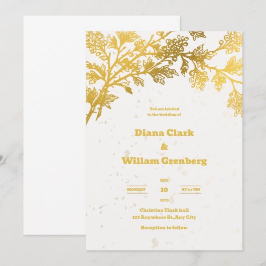 Witte Gouden Moderne Huwelijksuitnodiging Kaart (Voorkant / Achterkant)