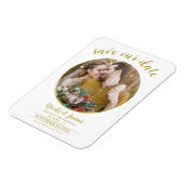 Witte & Gouden Moderne Ronde Foto sparen de Datum Magneet (Linkerzijde)