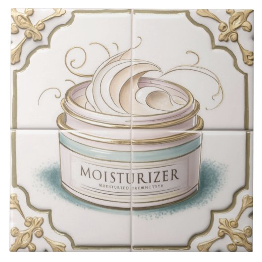 Witte & Gouden Moisturizer Container Grappige Badk Tegeltje (Voorkant)