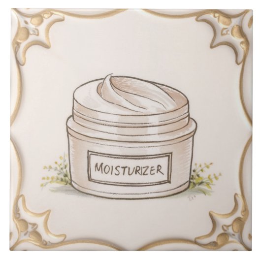 Witte & Gouden Moisturizer Container Grappige Badk Tegeltje (Voorkant)