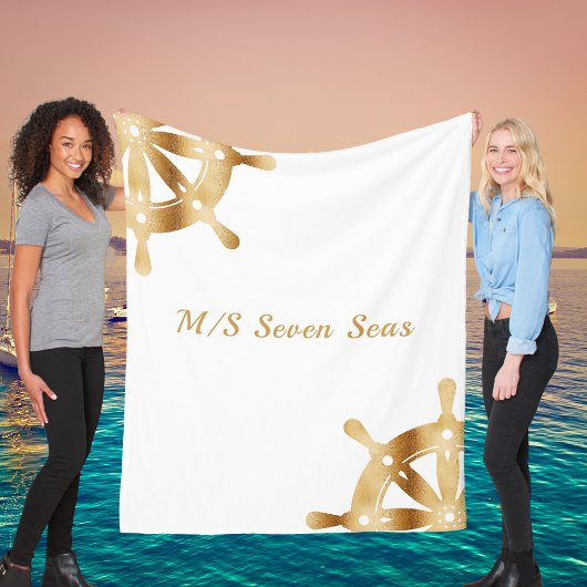 Witte gouden motorboot, stuurwiel fleece deken