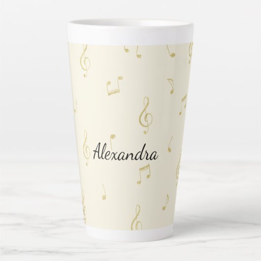Witte Gouden Muzieknoten Latte Mok (Voorkant)