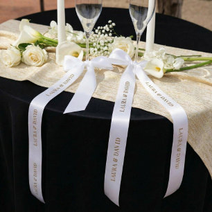 Witte Gouden Op Maat Gemaakte Namen Huwelijkscadea Satijnen Lint