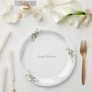 Witte & Gouden Persoonlijke Foliage Bruiloft Papieren Bordje