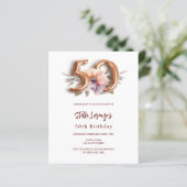 Witte gouden perzik bloemen 50e verjaardag uitnodi (Staand voorkant)