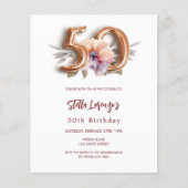 Witte gouden perzik bloemen 50e verjaardag uitnodi (Voorkant)