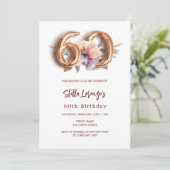 Witte gouden perzik bloemig 60e verjaardag kaart (Staand voorkant)