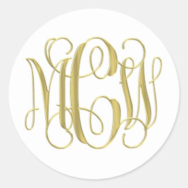 Witte Gouden Preppy Winged Letter Monogram DIY BG Ronde Sticker