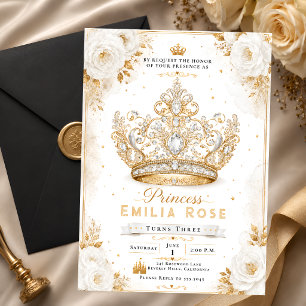 Witte Gouden Prinses Kroon 3e Verjaardag Kaart