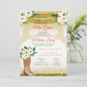 Witte Gouden Quinceanera Mexicaanse Miss Quince Kaart (Staand voorkant)