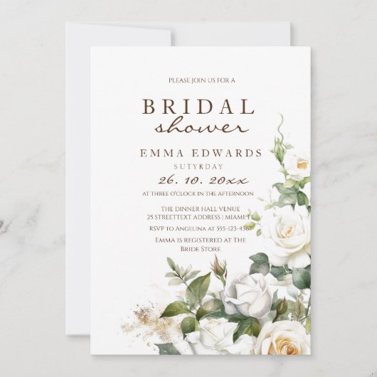  Witte gouden roos bloemige bruidsdouche  Kaart (Voorkant)