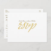Witte & Gouden Script Bruiloft RSVP Postkaart Uitnodiging Briefkaart (Voorkant / Achterkant)