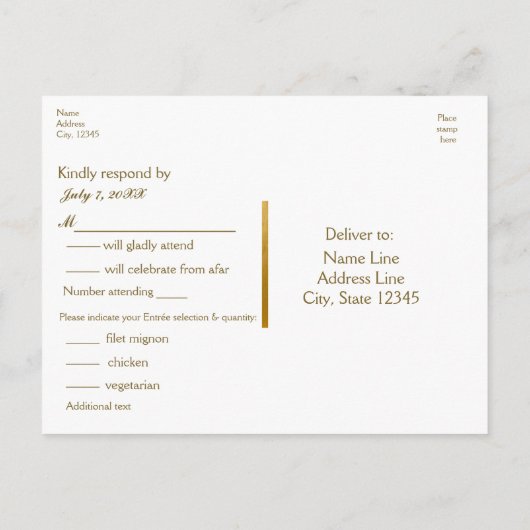 Witte & Gouden Script Bruiloft RSVP Postkaart Uitnodiging Briefkaart (Achterkant)